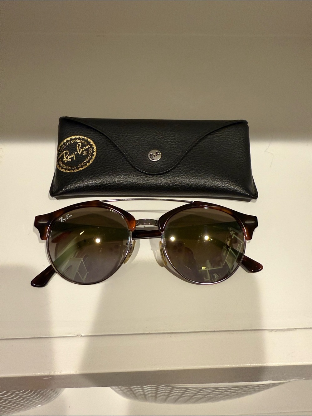 Ray-Ban Brown Tortoiseshell Round Sunglasses with Green-Tinted Lenses